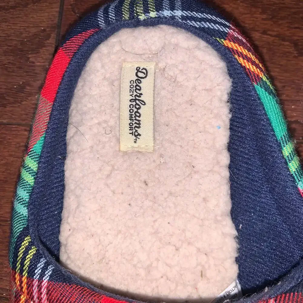 Dearfoams Kids Lil Bear Plaid Memory Foam Slippers Size‎ 4/5